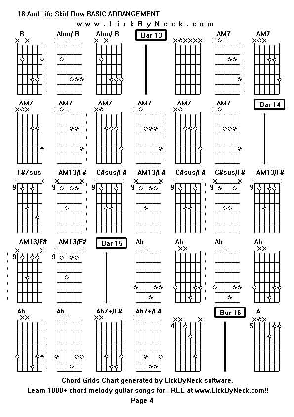 Chord Grids Chart of chord melody fingerstyle guitar song-18 And Life-Skid Row-BASIC ARRANGEMENT,generated by LickByNeck software.